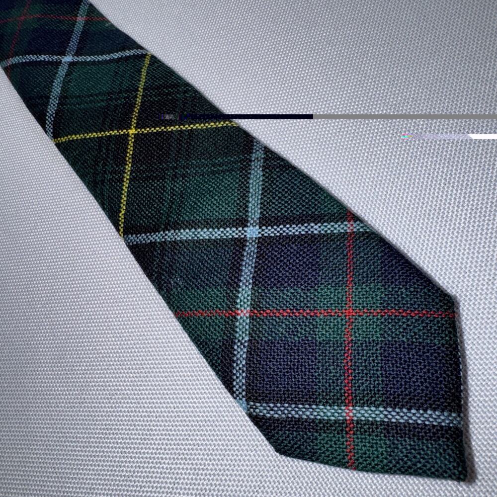 Vintage Ingles Buchan Boys Tartan Wool Necktie 38x2 Green Plaid Kids Scottish